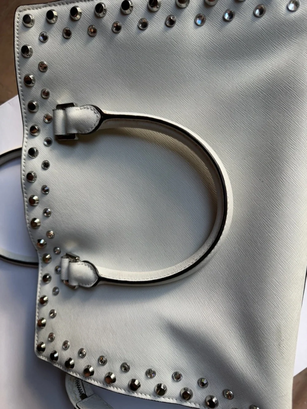 Michael Kors White Studded Saffiano Satchel with Silver Hardware - Picture 3 of 7